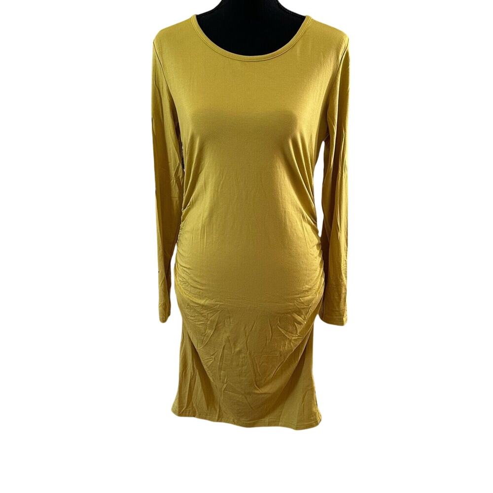 Smalls Show Women Yellow Long Sleeves Maternity Ruched Dress Size M-NWT